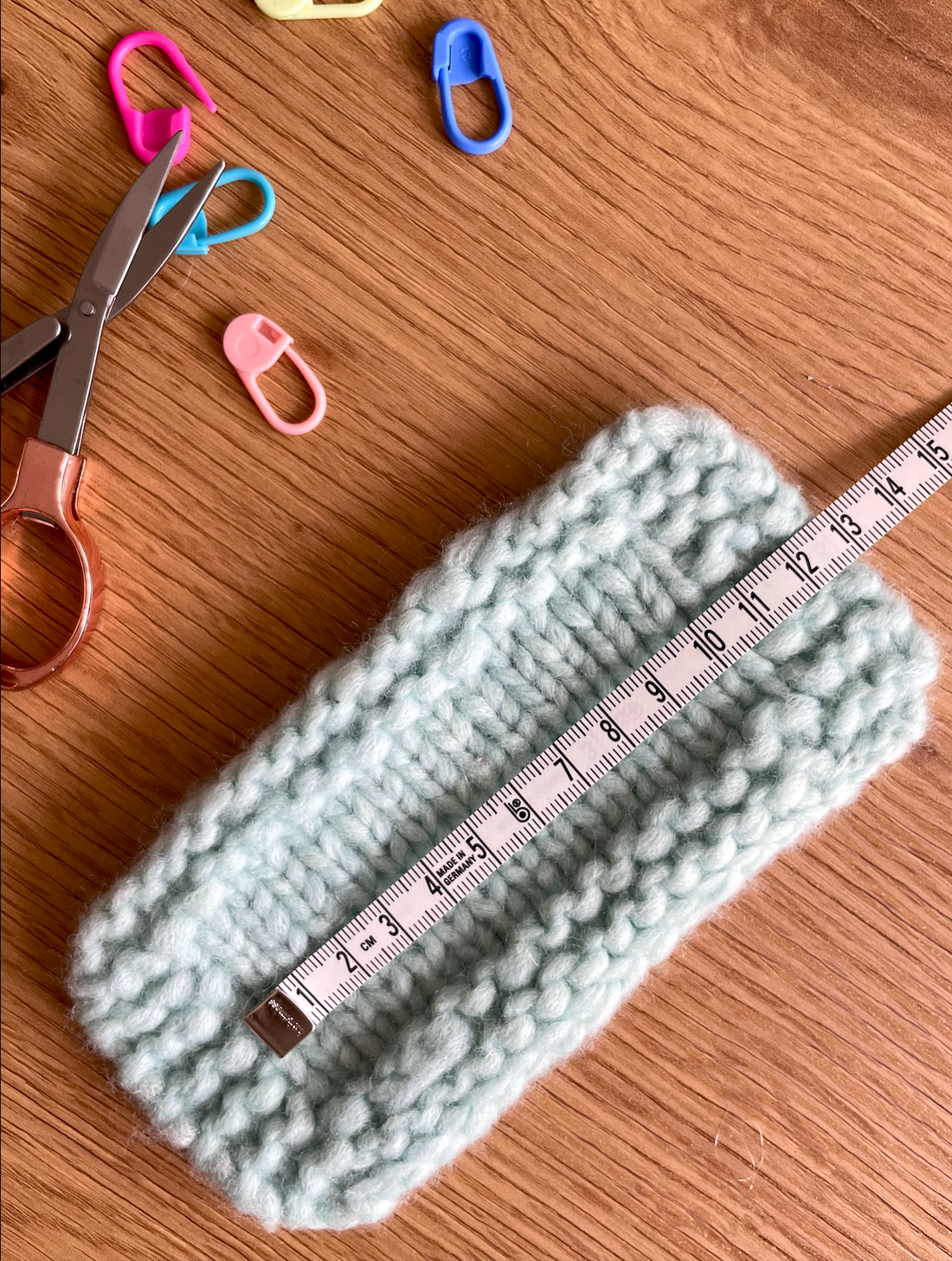 A gauge swatch that is used to measure the gauge when knitting.