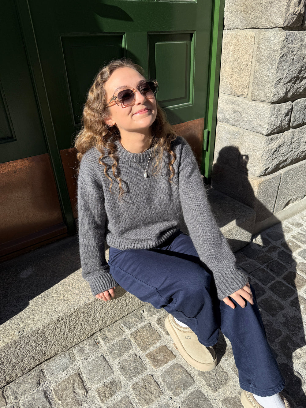 Basic sweater patter from Dreamknit's design tool, drop shoulder and twisted ribbing, knitted in wool and mohair