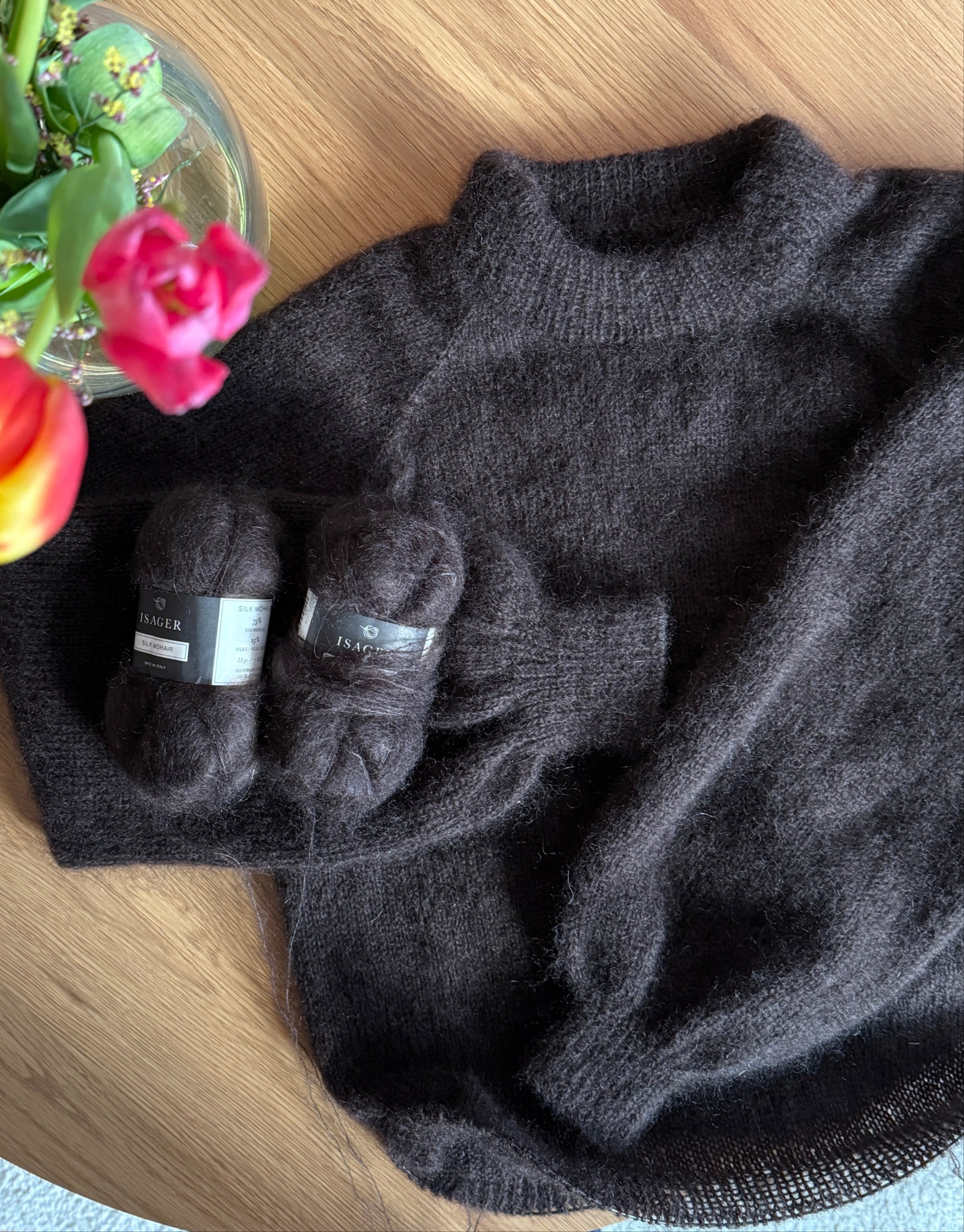 Raglan sweater from Dreamknit's design tool, knitted double stranded in Isager Silk Mohair