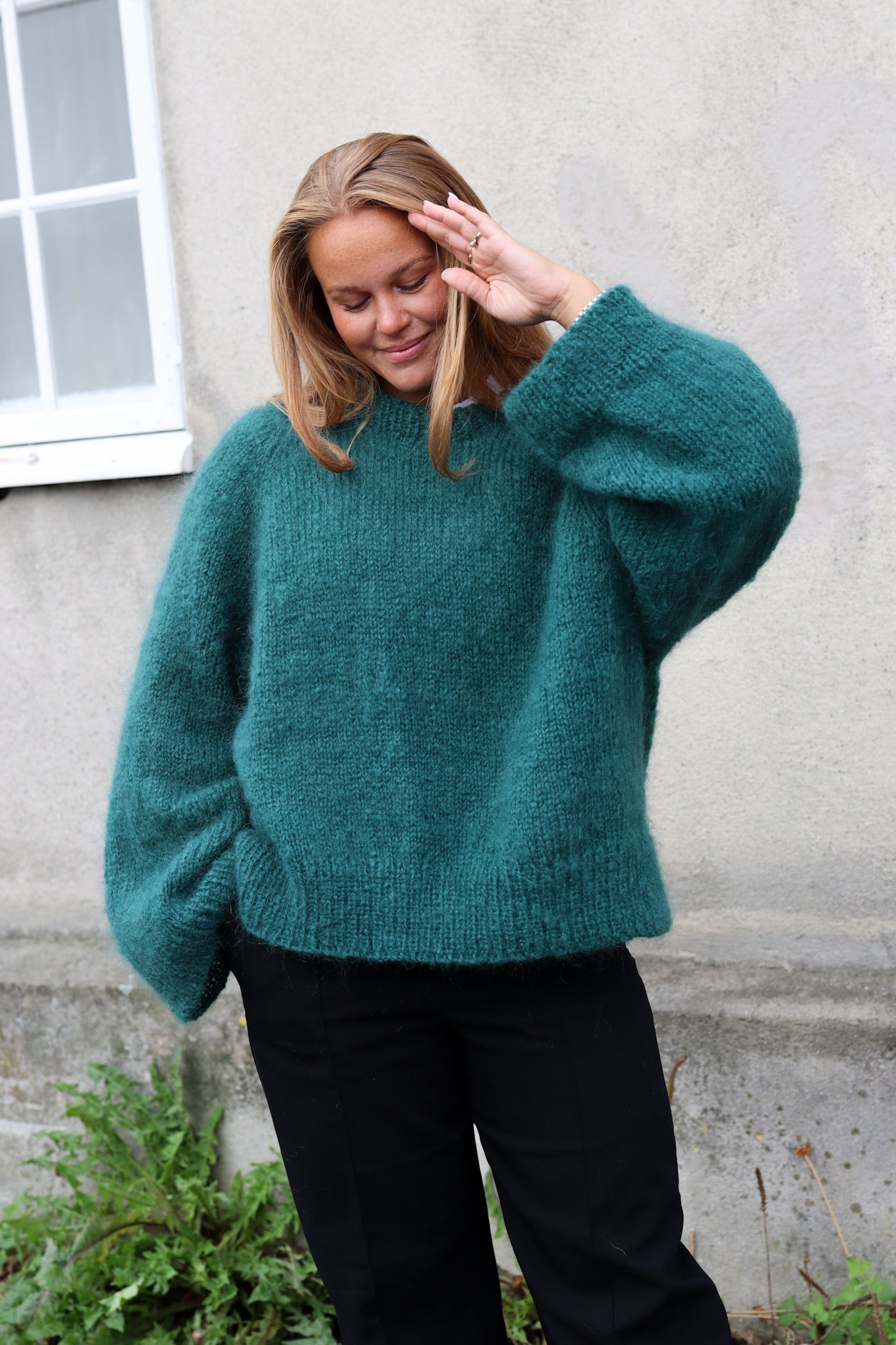 Sweater from Dreamknit's design tool in Un-told Fuzzy Mohair in the color Deep Jungle