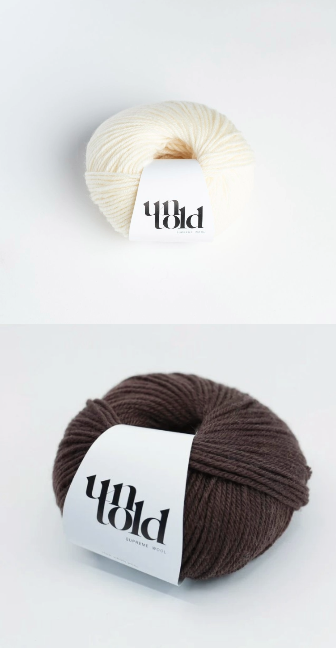 White and brown yarn kit for a striped knitted sweater