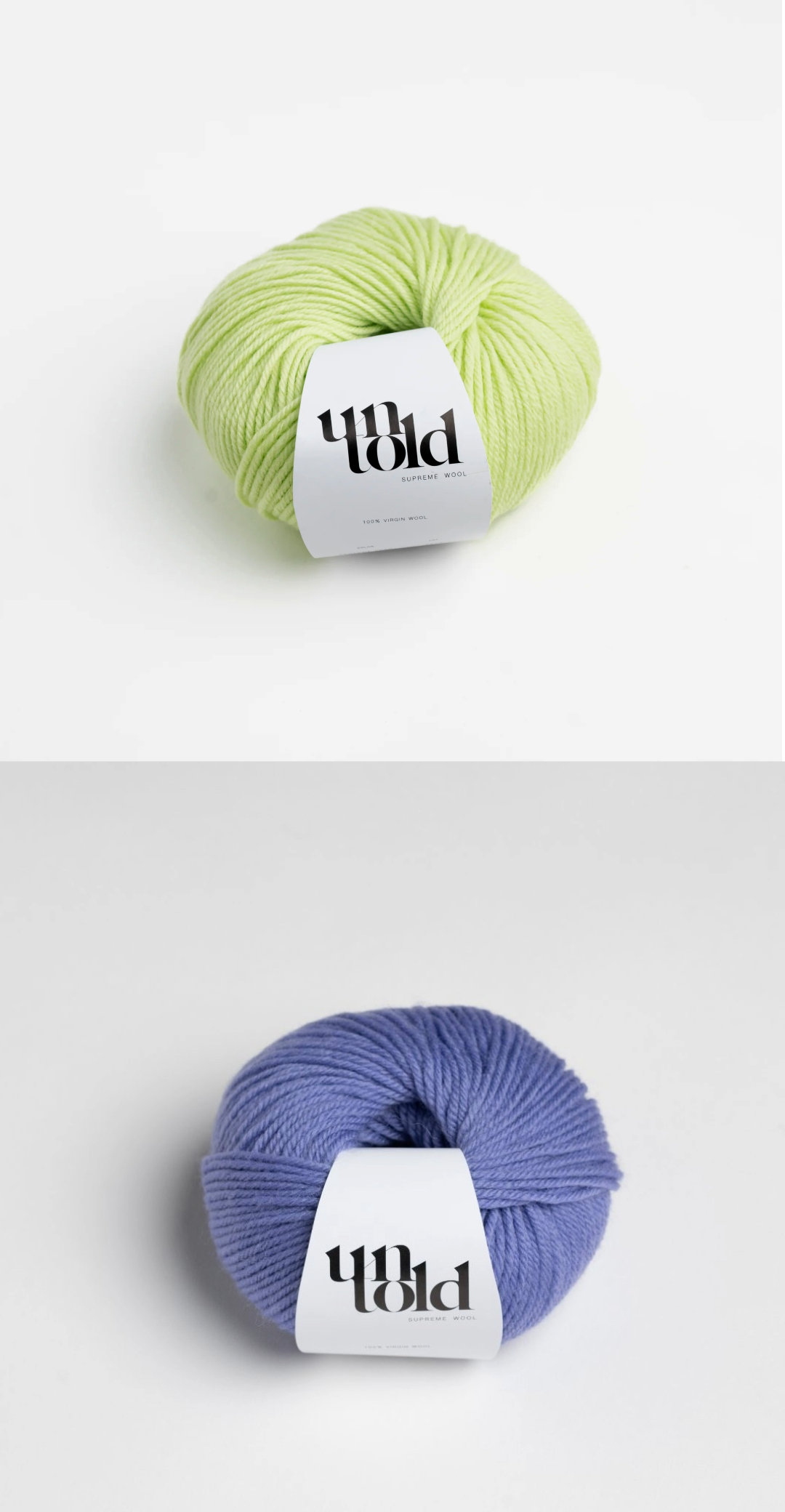 Lime green and purple yarn kit for a striped knitted sweater