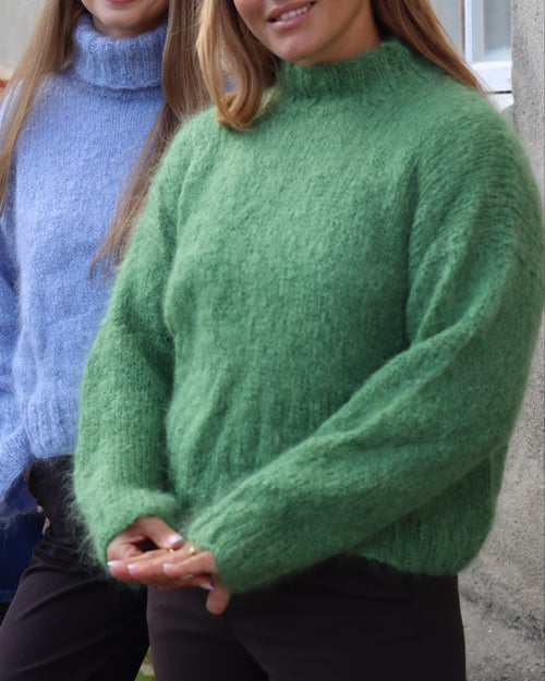 MUKZIN“The Sequence of Deer's Call”Light Blue/Soft Pink Deer Pattern Oversized Fuzzy Knit Sweater