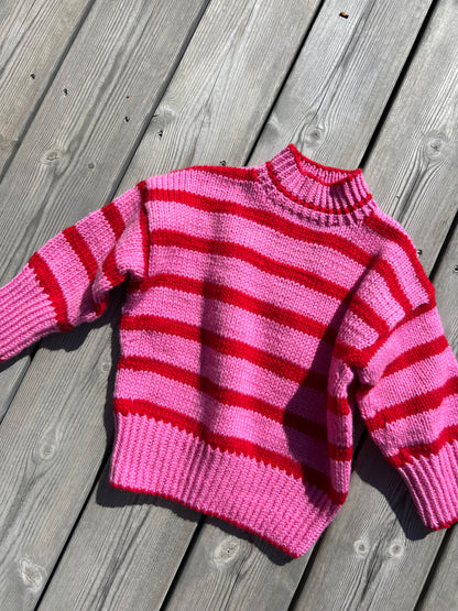 Pink and red striped knitted sweater for kids