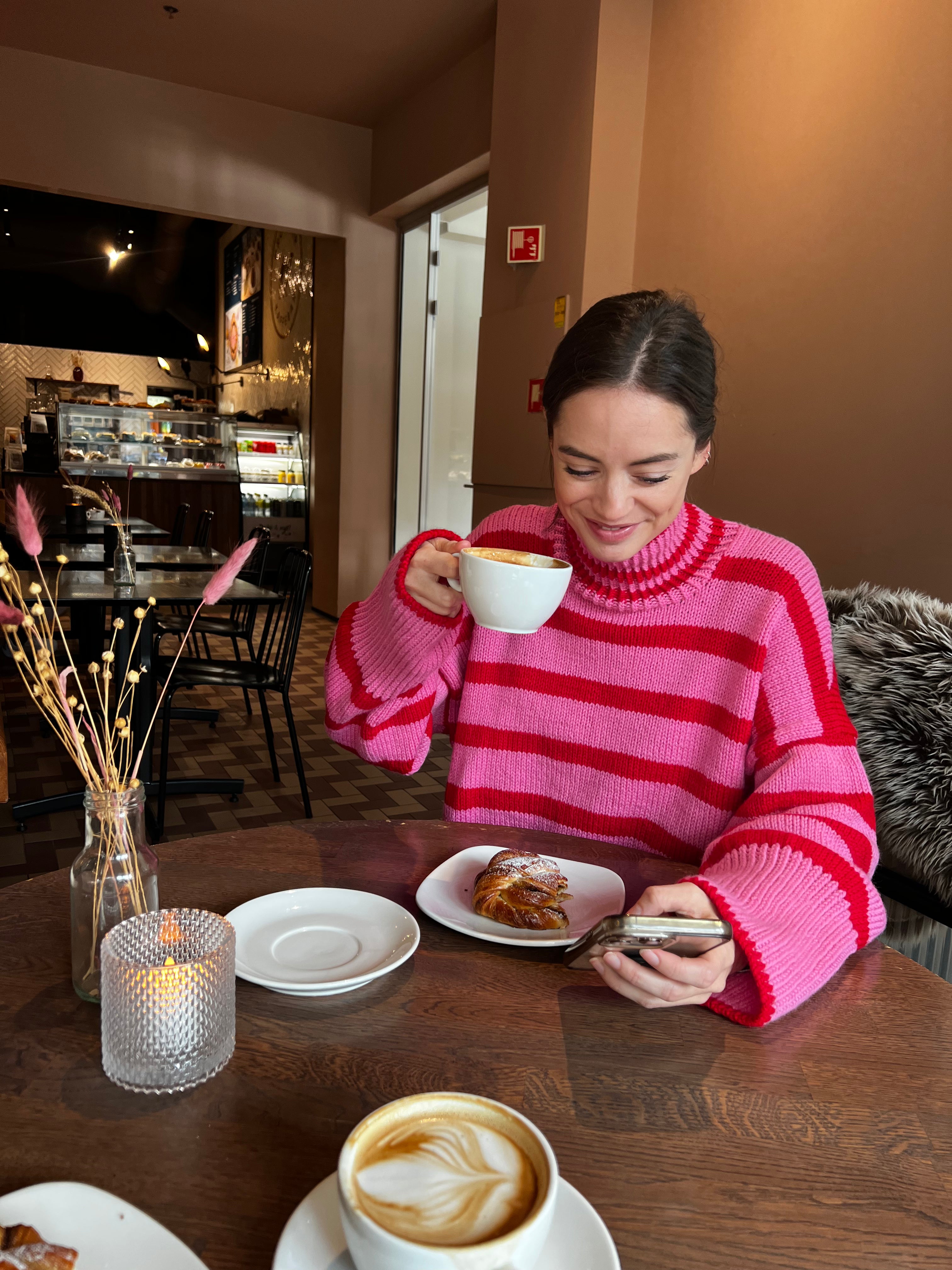 Pepper Sweater pattern from Dreamknit, an oversized striped sweater with boxy sleeves and mock neck