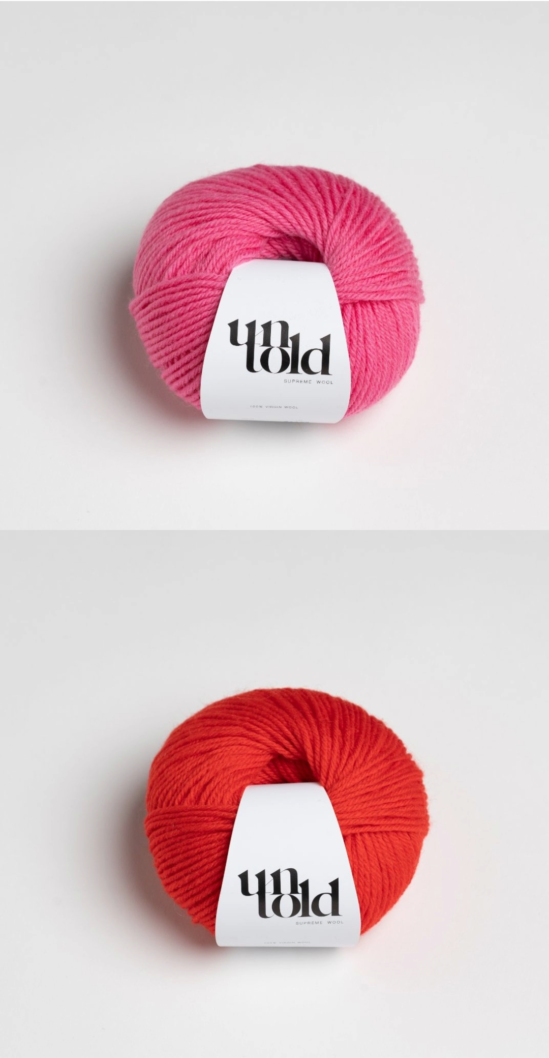 Red and pink yarn kit for a striped knitted sweater