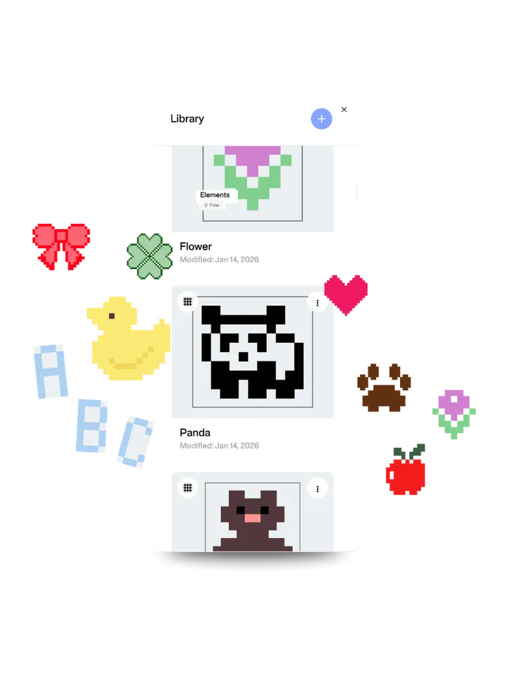 The Library in Color Charts, surrounded by motifs like a bow, a duck and a heart
