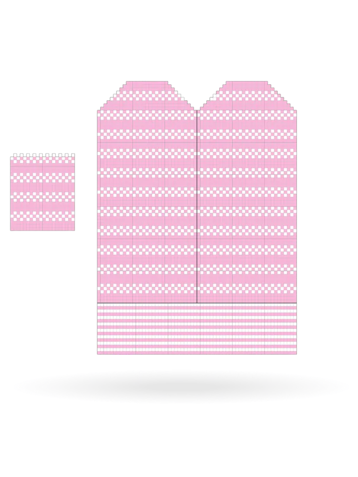 A pink and white mitten drawn as a color chart