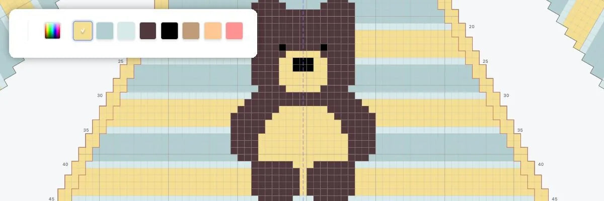 The same teddy bear on a raglan sweater in a project-based chart